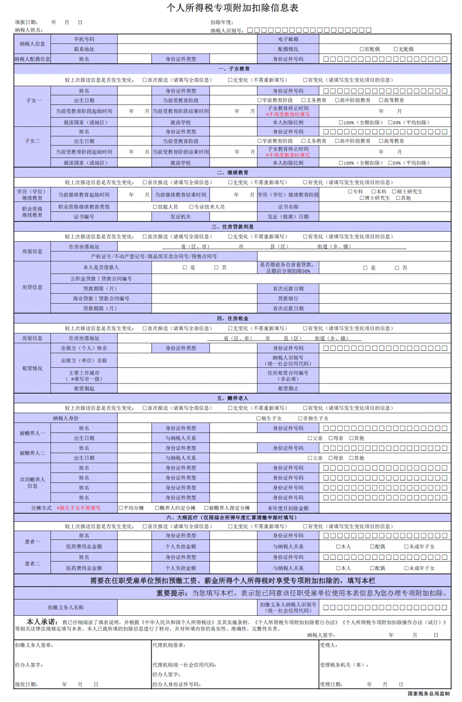 《個(gè)人所得稅專項(xiàng)附加扣除信息表》填表說(shuō)明 第1張